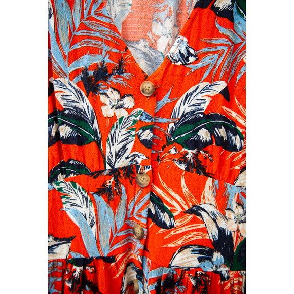 Loft Orange Botanical Print Midi Button-down Dress, size 12 - Picture 4 of 7